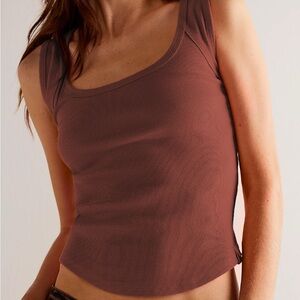 We The Free Raw Seam Rib Tank French Roast Brown Medium | FP Free People Basic